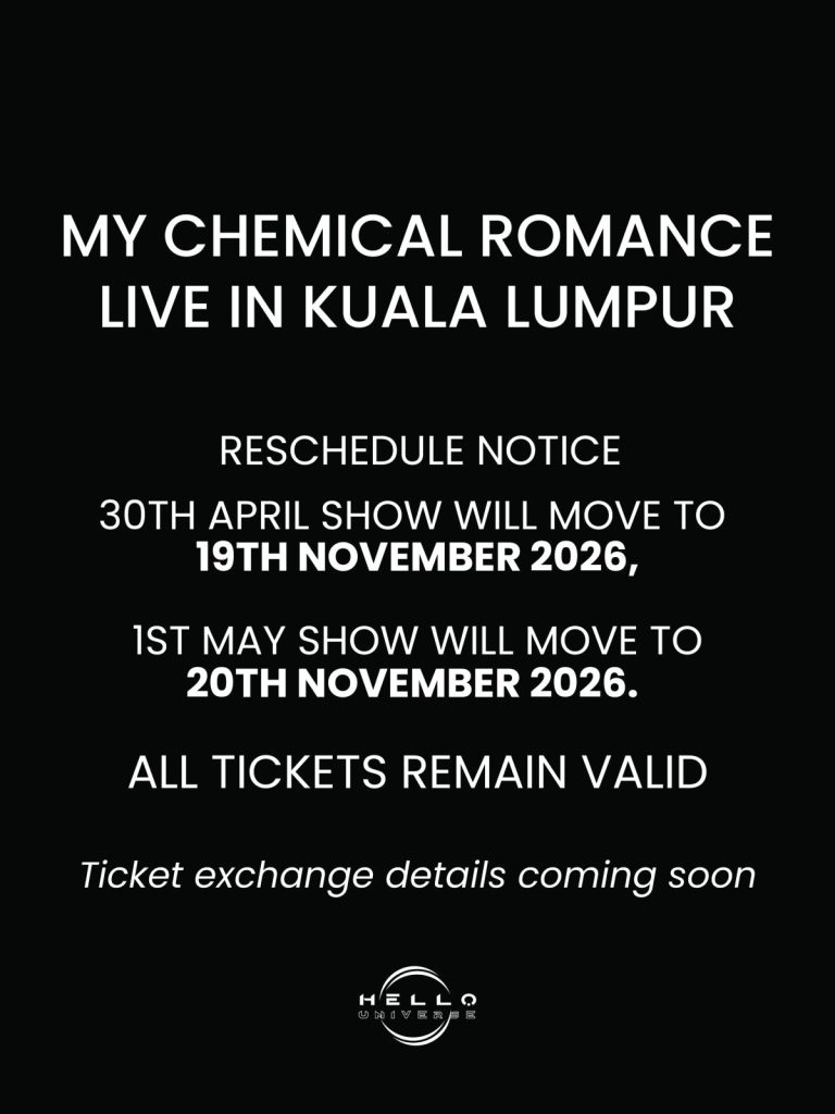 Konsert My Chemical Romance di Kuala Lumpur ditunda ke November 2026, tiket kekal sah